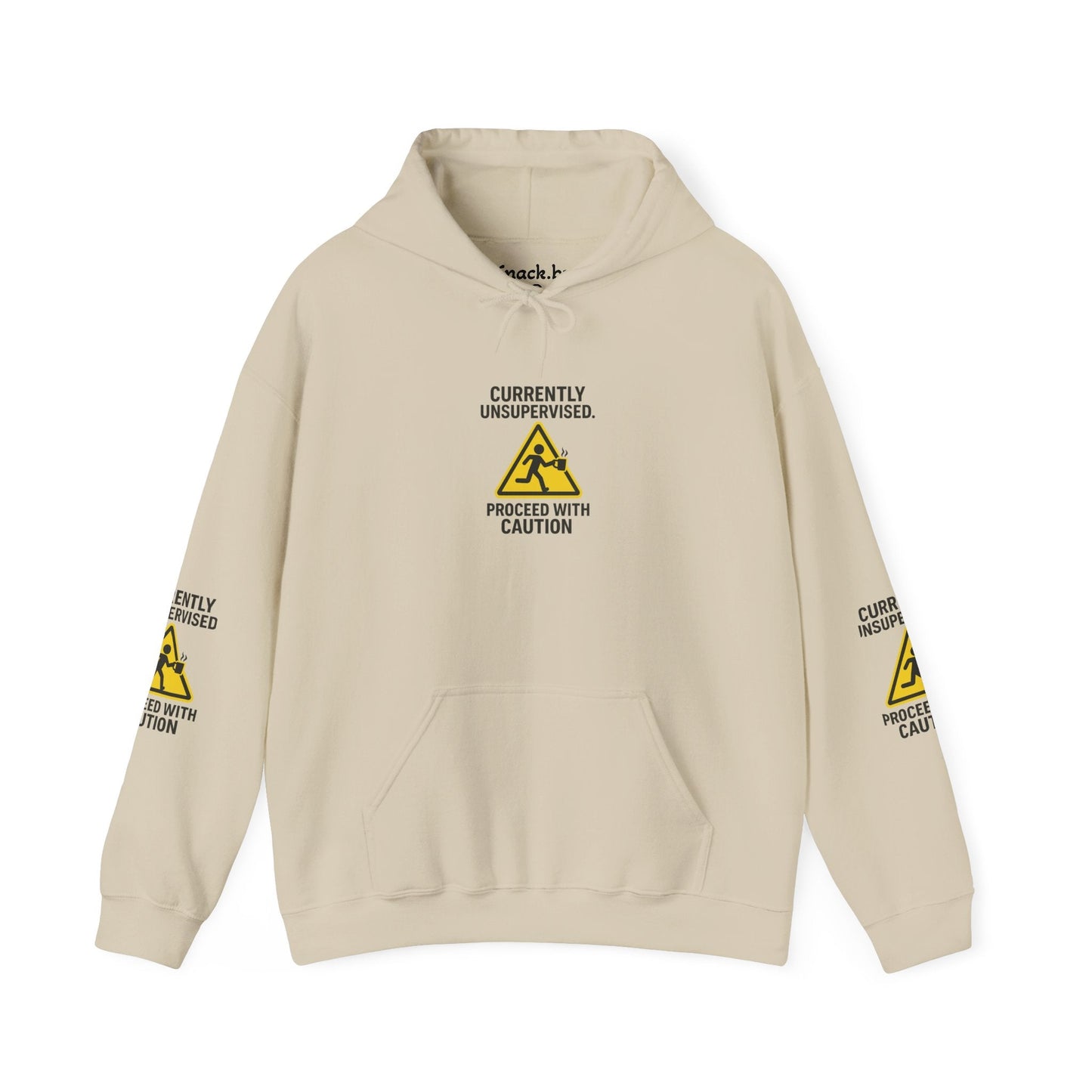 Hoodie — "Currently Unsupervised: Proceed With Caution" Graphic Warning Hoodie Printify