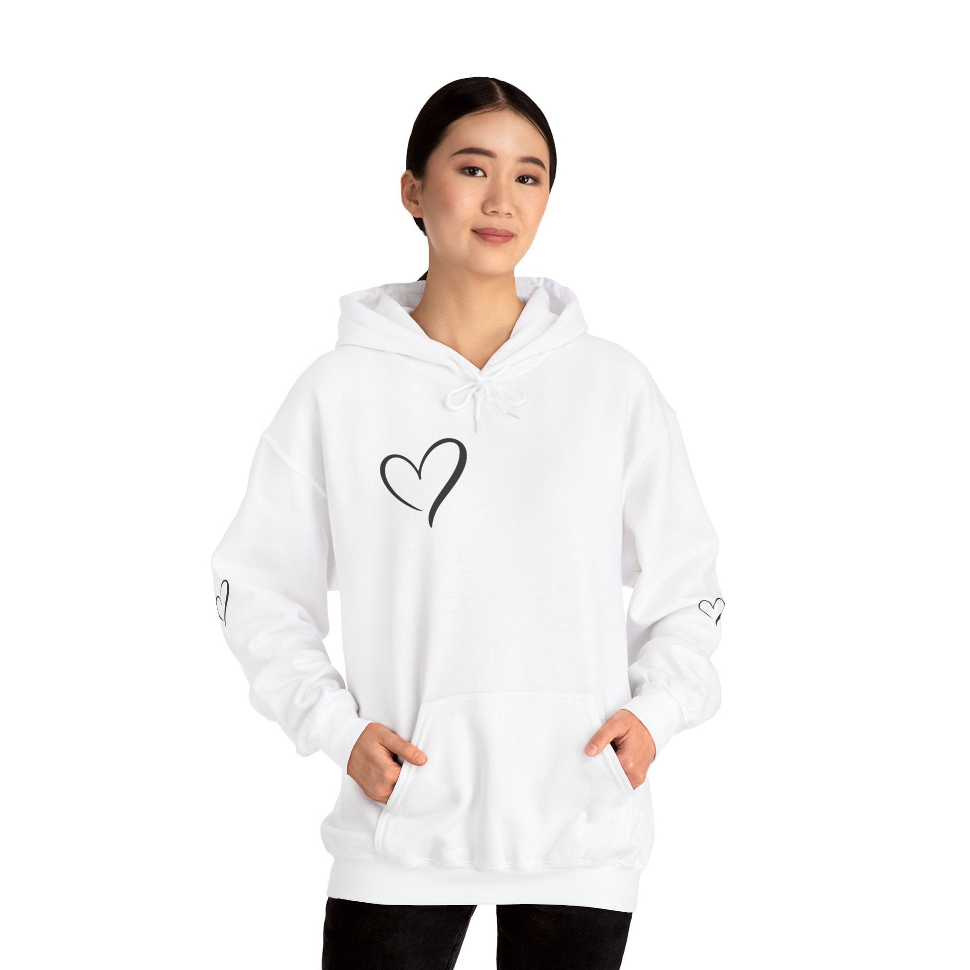 Dear person behind me the world is a better place with you in it.  -the person in front of you  Hooded Sweatshirt with Heart Design Printify