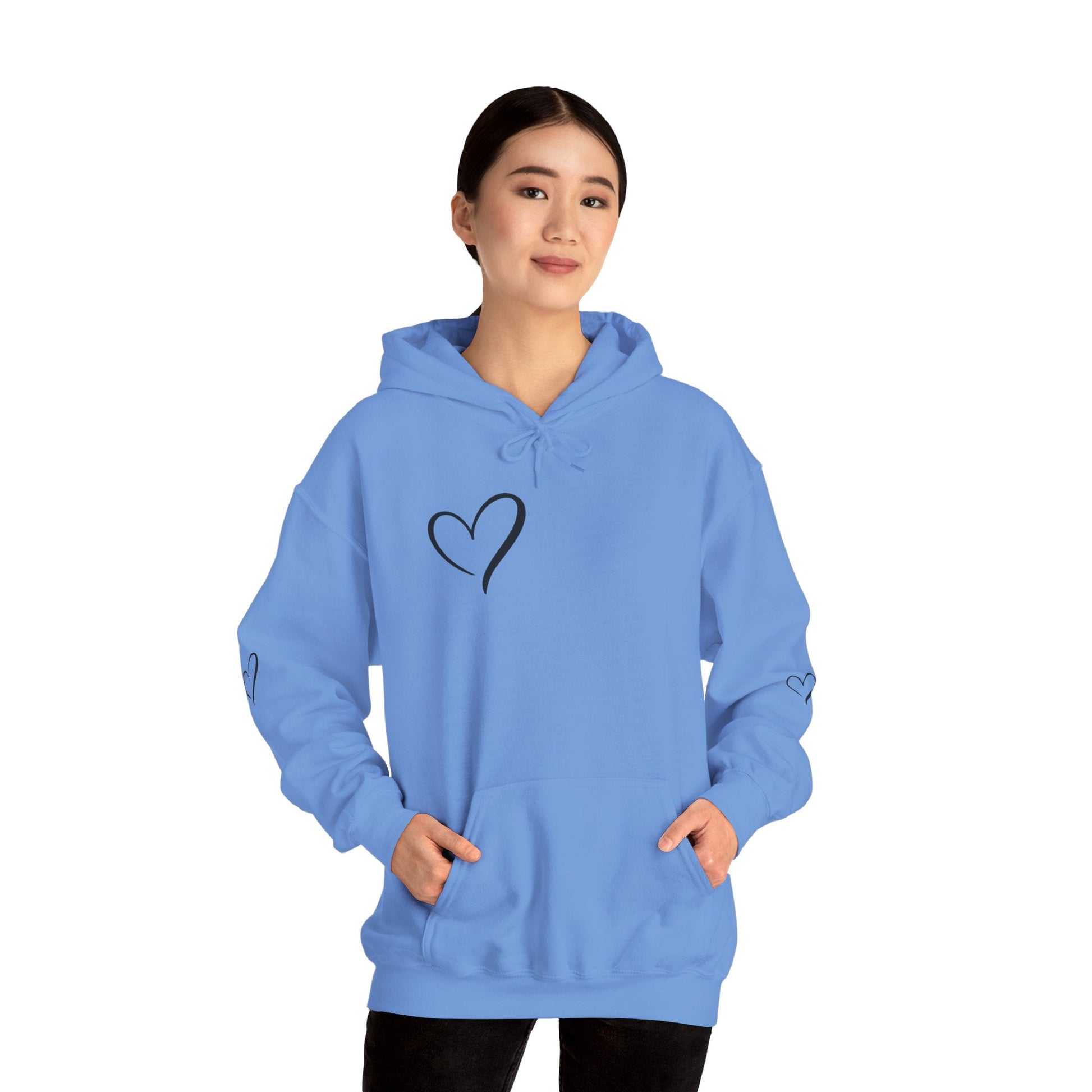 Dear person behind me the world is a better place with you in it.  -the person in front of you  Hooded Sweatshirt with Heart Design Printify