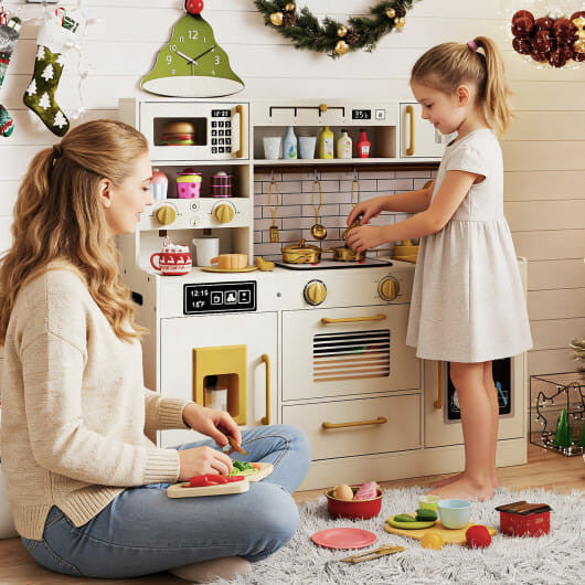 Pretend Toy Kitchen Set with Stoves and Water Dispenser-Beige KNACK