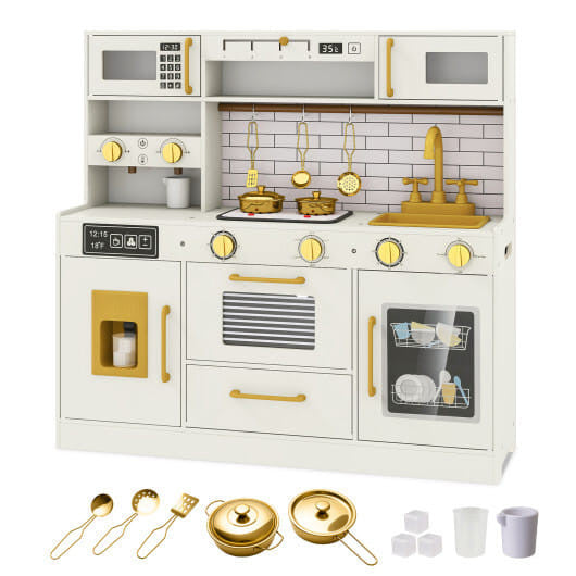 Pretend Toy Kitchen Set with Stoves and Water Dispenser-Beige KNACK