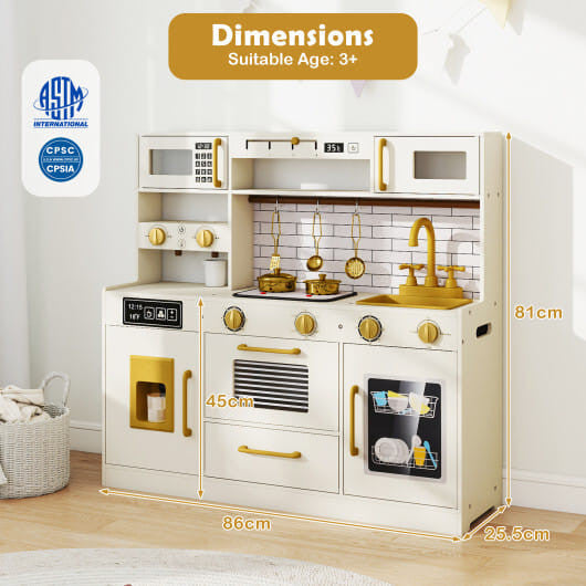 Pretend Toy Kitchen Set with Stoves and Water Dispenser-Beige KNACK