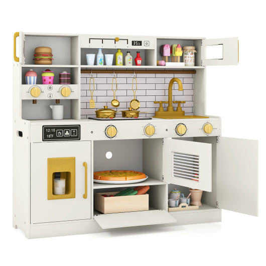 Pretend Toy Kitchen Set with Stoves and Water Dispenser-Beige KNACK