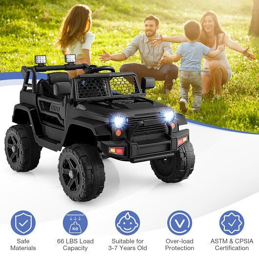 12V Kids Ride On Truck with Remote Control and Headlights-Black KNACK