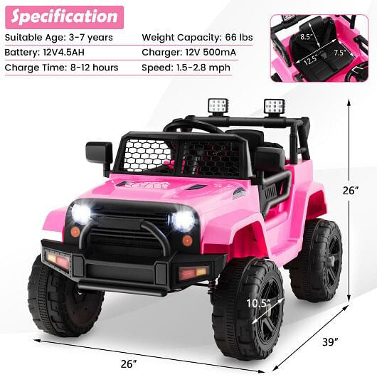12V Kids Ride On Truck with Remote Control and Headlights-Black KNACK