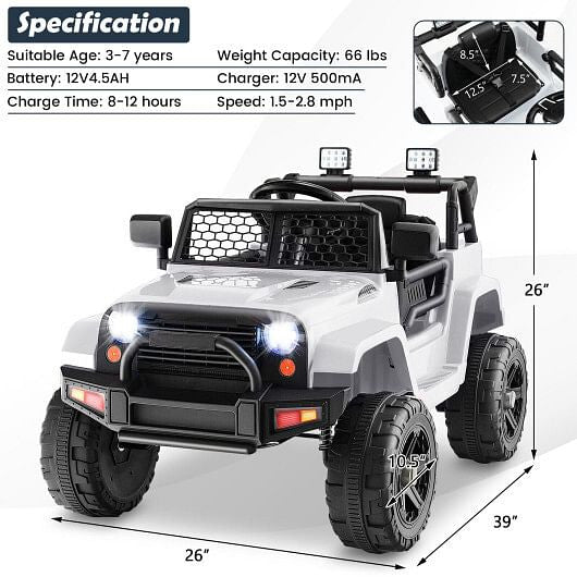 12V Kids Ride On Truck with Remote Control and Headlights-Black KNACK
