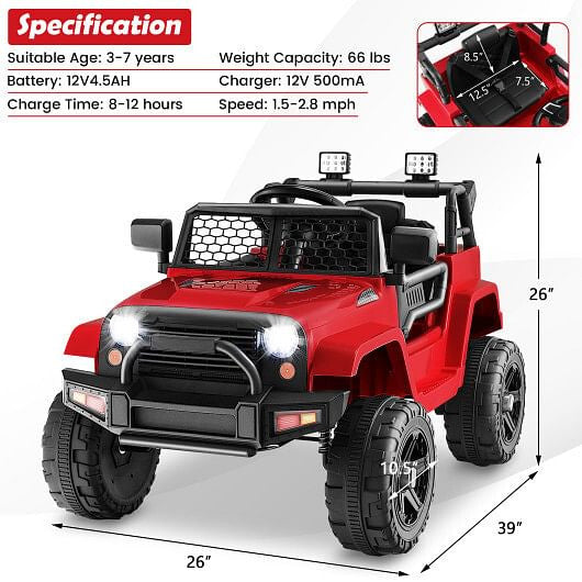 12V Kids Ride On Truck with Remote Control and Headlights-Black KNACK