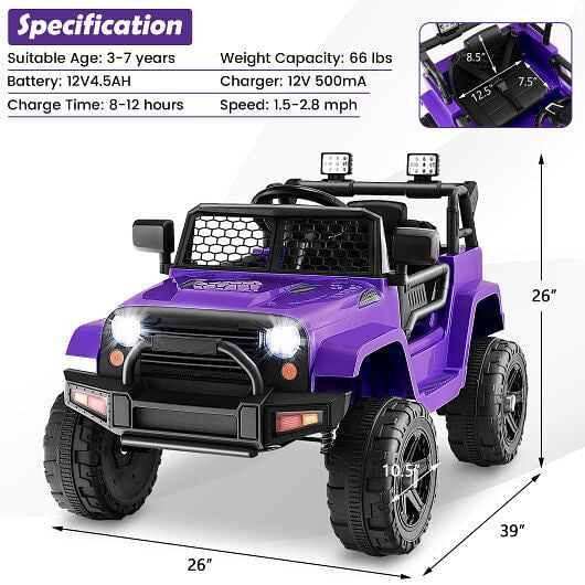 12V Kids Ride On Truck with Remote Control and Headlights-Black KNACK
