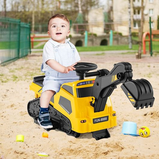 6V Ride on Tractor 3-in-1 Electric Excavator with Adjustable Arms and Music-Yellow KNACK