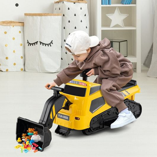 6V Ride on Tractor 3-in-1 Electric Excavator with Adjustable Arms and Music-Yellow KNACK