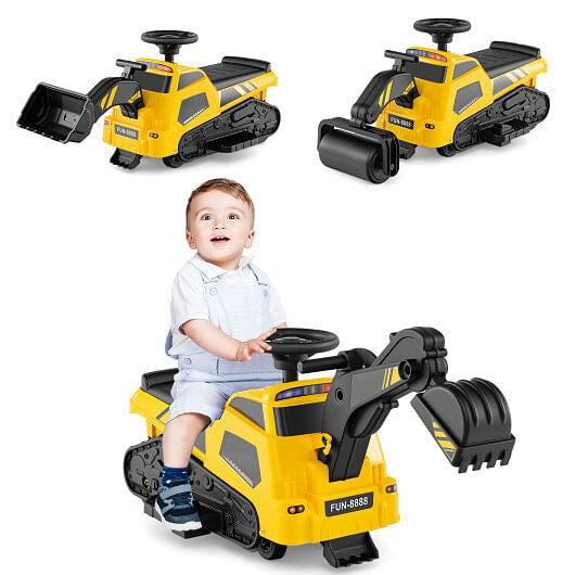 6V Ride on Tractor 3-in-1 Electric Excavator with Adjustable Arms and Music-Yellow KNACK